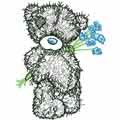 Bear with blue flowers applique machine embroidery design
